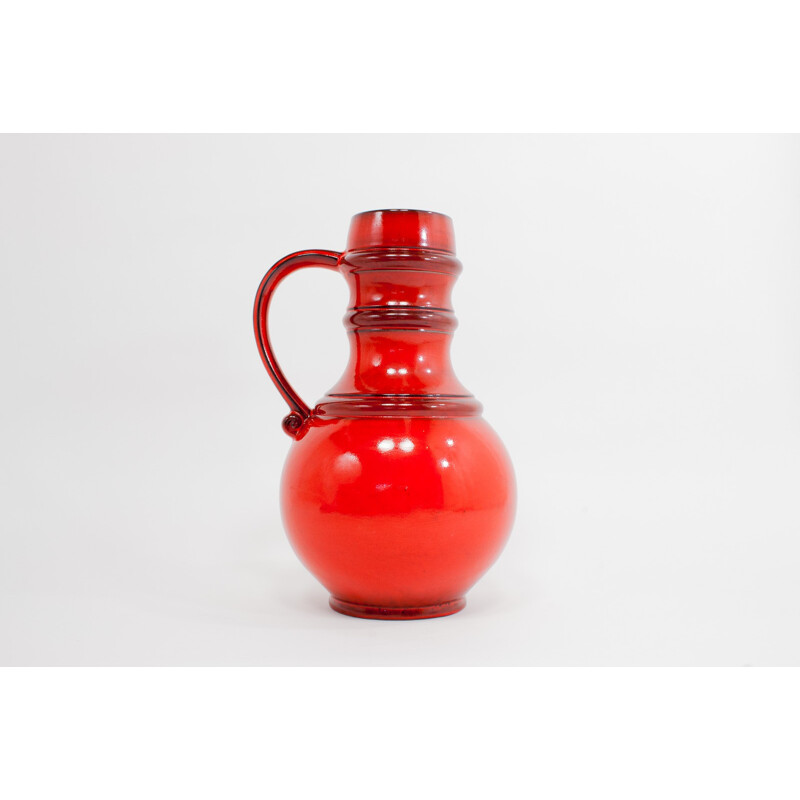 Grand vase vintage en verre émaillé rouge Jasba - 1960