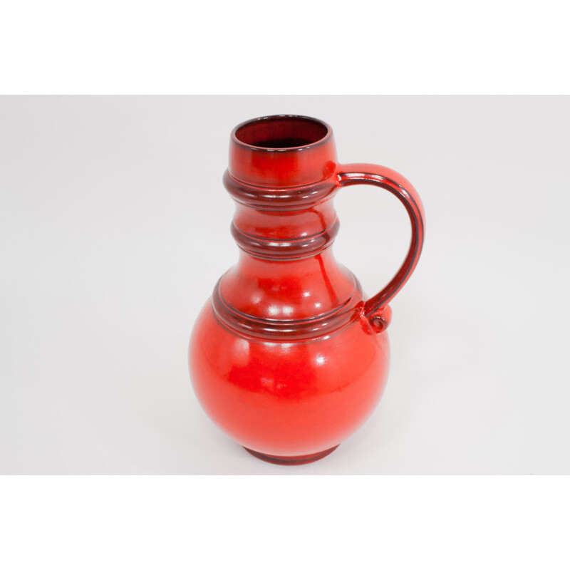 Grand vase vintage en verre émaillé rouge Jasba - 1960