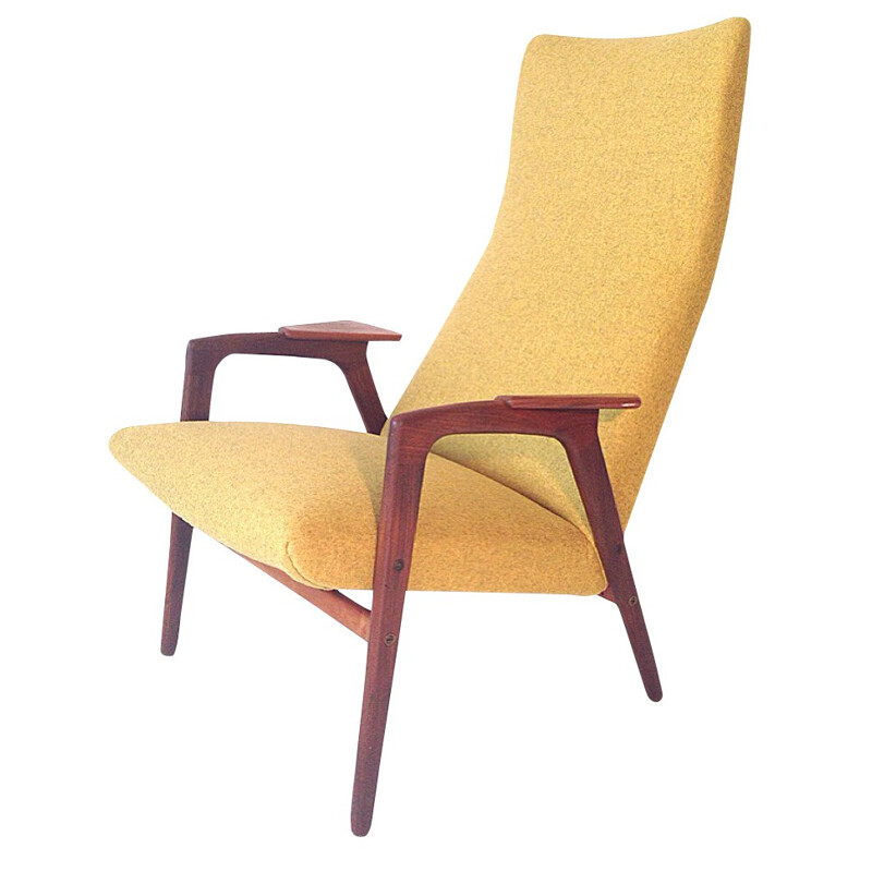 Scandinavian armchair in teak and mustard fabric, EKSTRÖM - 1950s