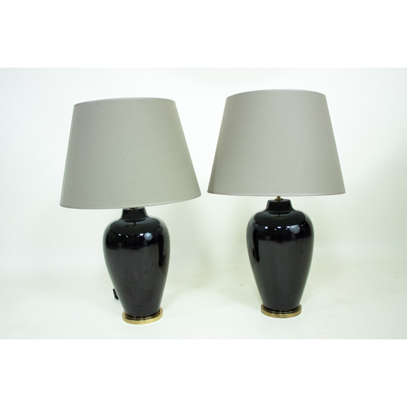 Set of 2 ceramic and brass lamps - 1960s