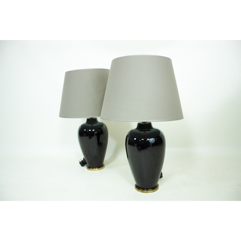 Set of 2 ceramic and brass lamps - 1960s