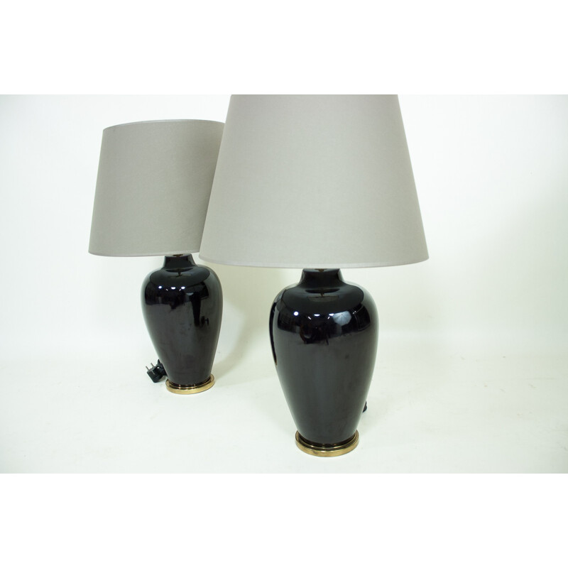 Set of 2 ceramic and brass lamps - 1960s