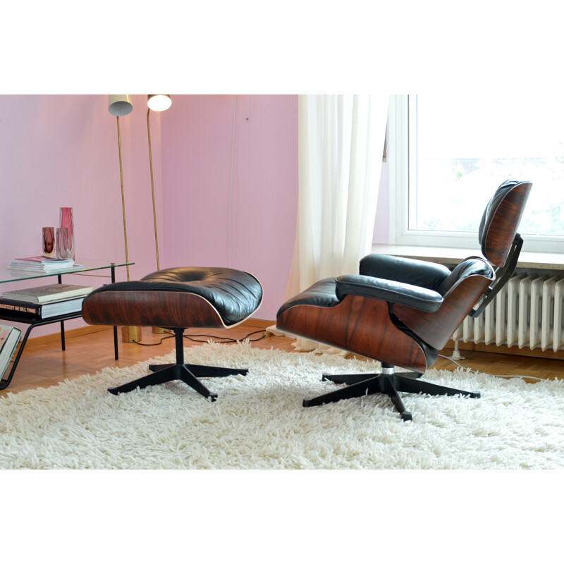 Fauteuil lounge et ottoman Eames par Vitra - 1970