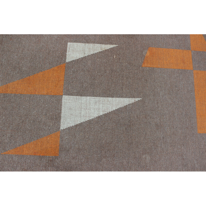 Brown and orange vintage geometric rug, Czechoslovakia 1970