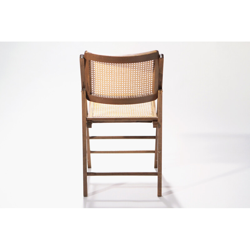 Pair of vintage caned folding chairs in wood - 1950s