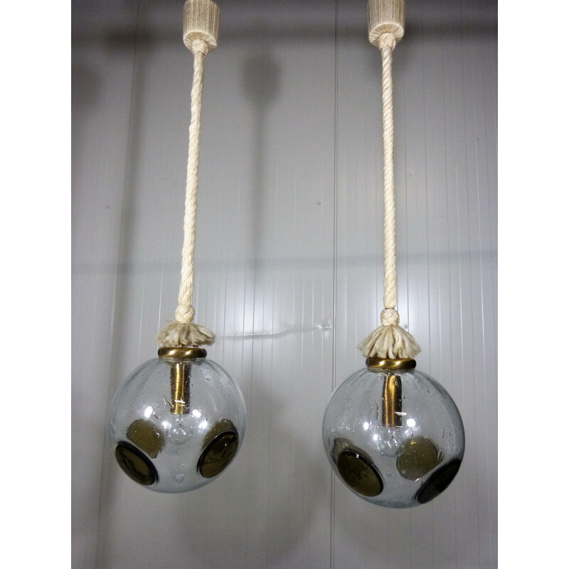 Vintage glass hanging lamps by Doria Leuchten - 1960s