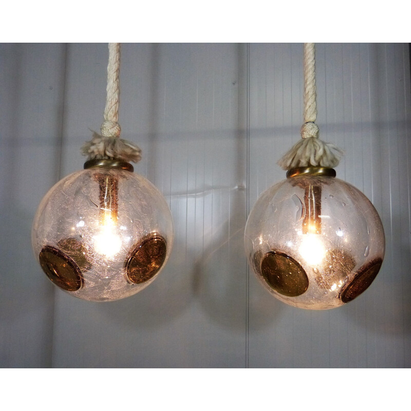 Vintage glass hanging lamps by Doria Leuchten - 1960s