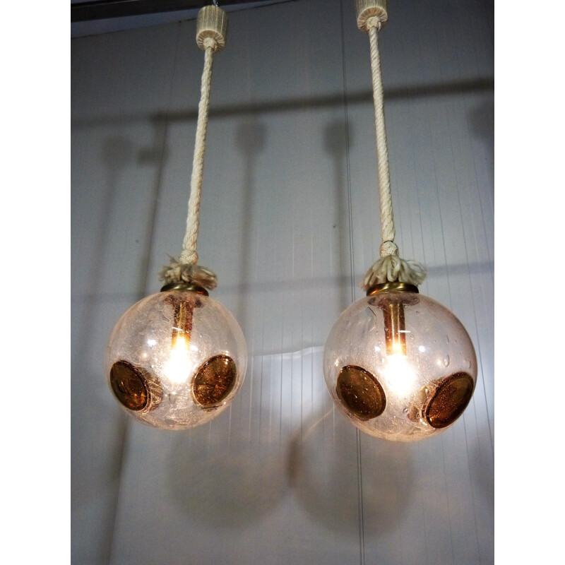 Vintage glass hanging lamps by Doria Leuchten - 1960s