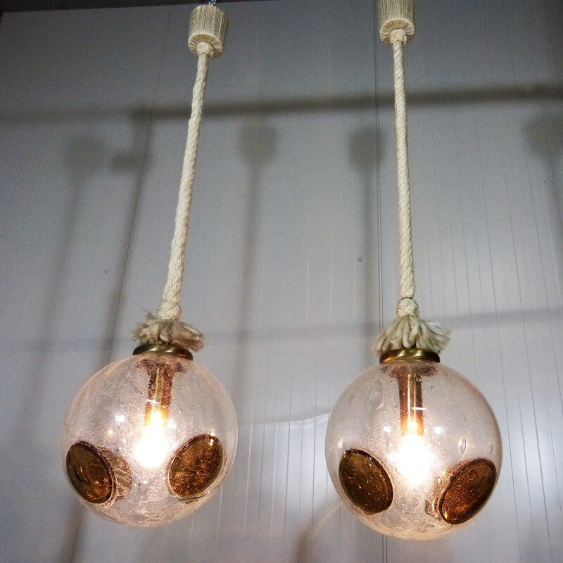 Vintage glass hanging lamps by Doria Leuchten - 1960s