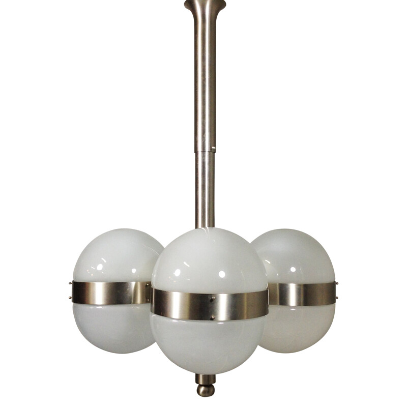 Italian chandelier in chrome and opaline - 1960s