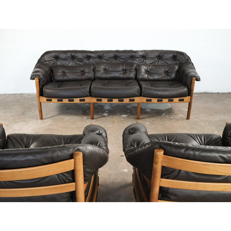 Vintage seating set in teak and leather by Arne Norell for Coja - 1960s