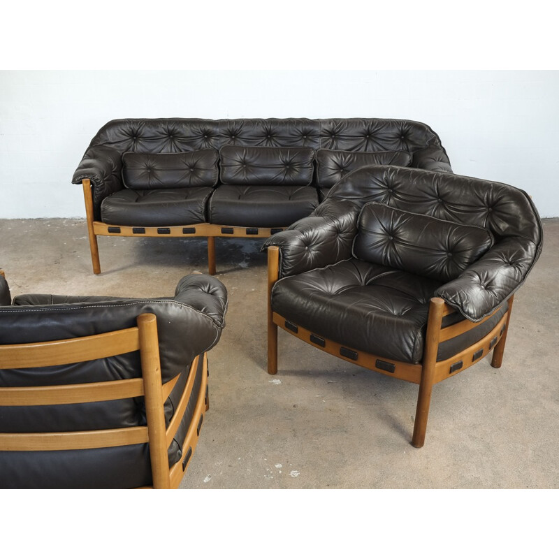 Vintage seating set in teak and leather by Arne Norell for Coja - 1960s