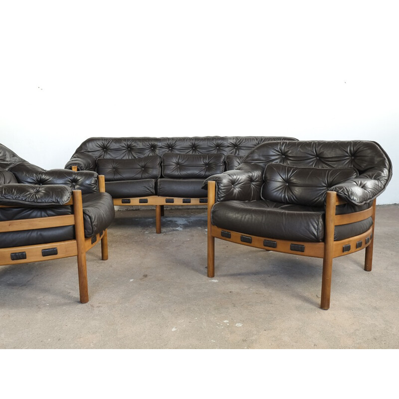 Vintage seating set in teak and leather by Arne Norell for Coja - 1960s