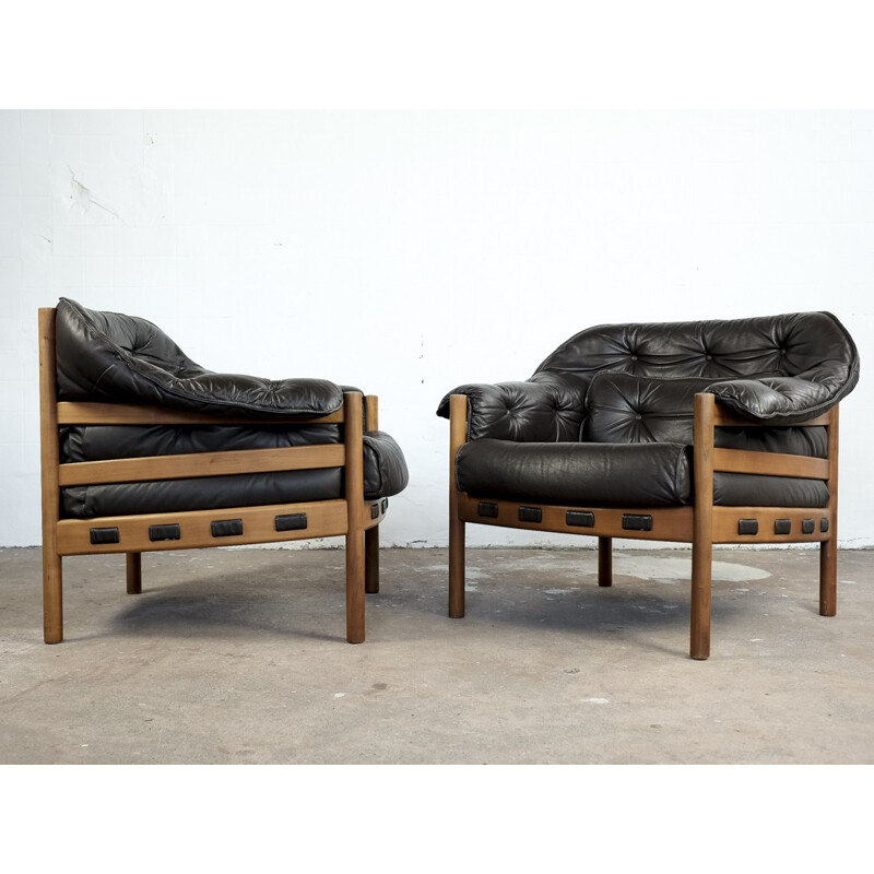 Vintage seating set in teak and leather by Arne Norell for Coja - 1960s