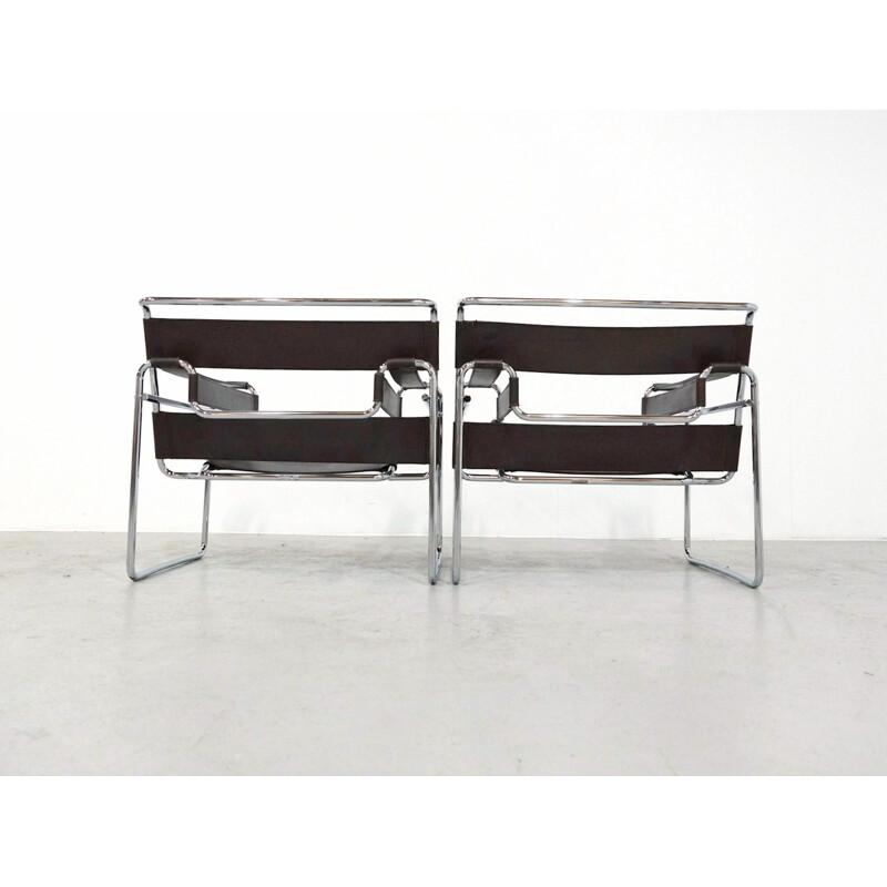 Pair of Deep Brown Leather Wassily Chairs by Marcel Breuer for Gavina - 1970s