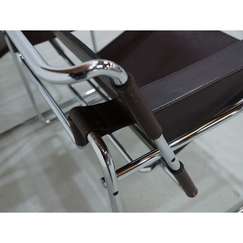 Pair of Deep Brown Leather Wassily Chairs by Marcel Breuer for Gavina - 1970s