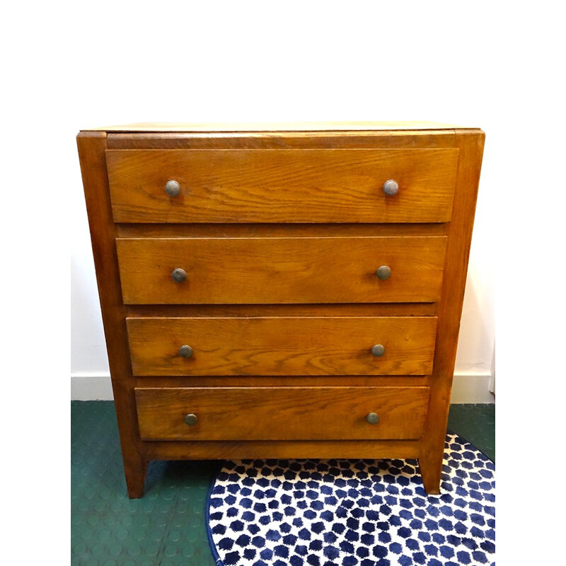 Vintage Oak chest of 4 drawers - 1940s