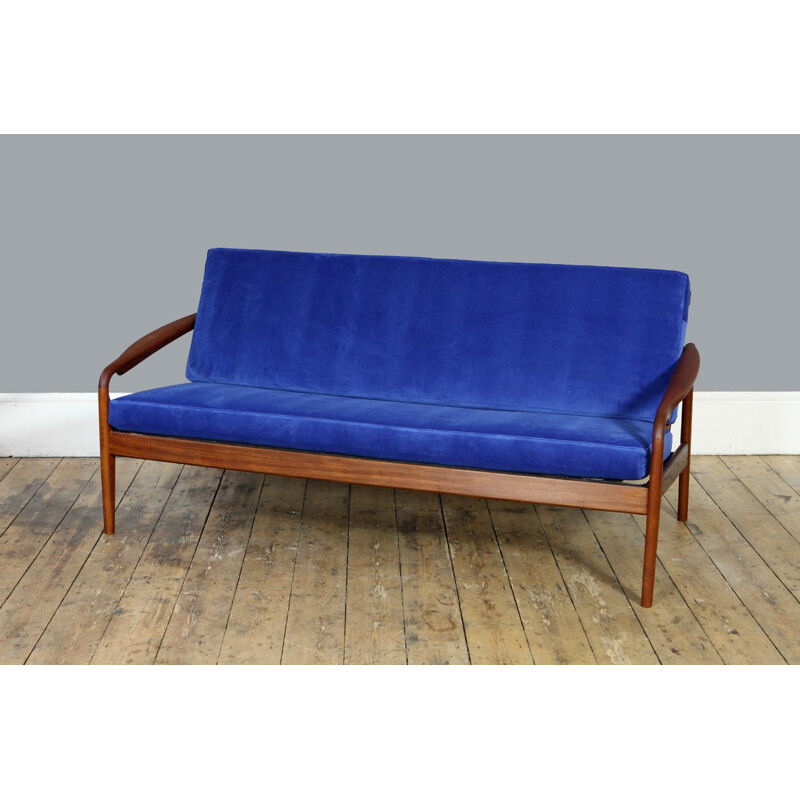 Vintage bright blue velvet sofa - 1960s