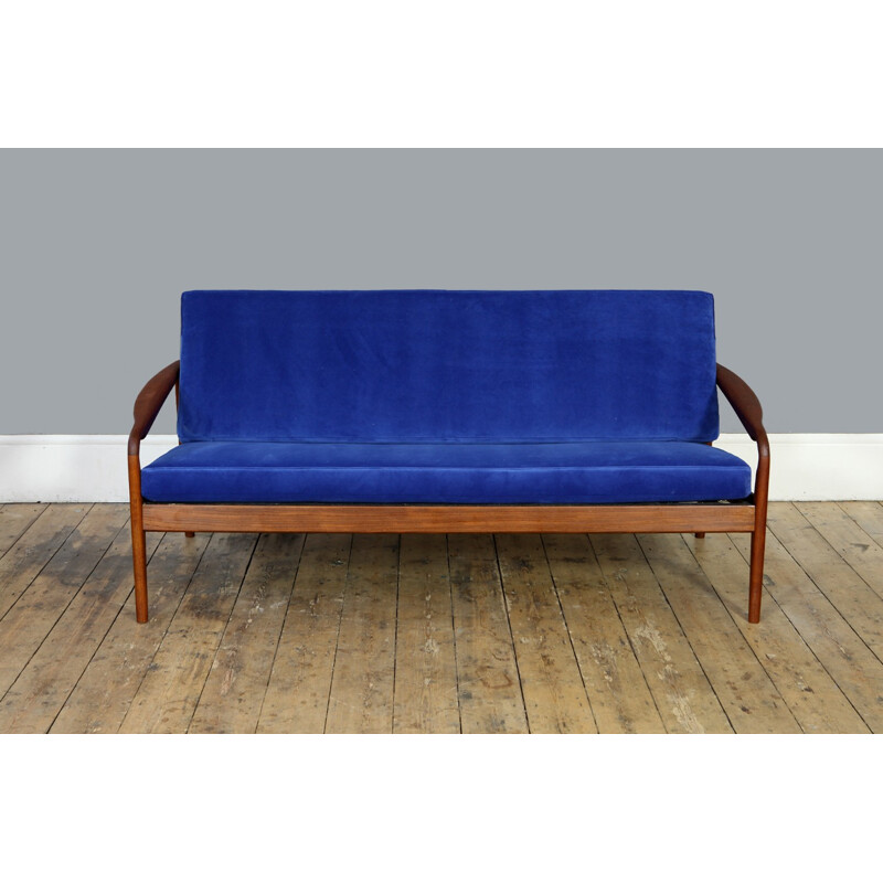 Vintage bright blue velvet sofa - 1960s