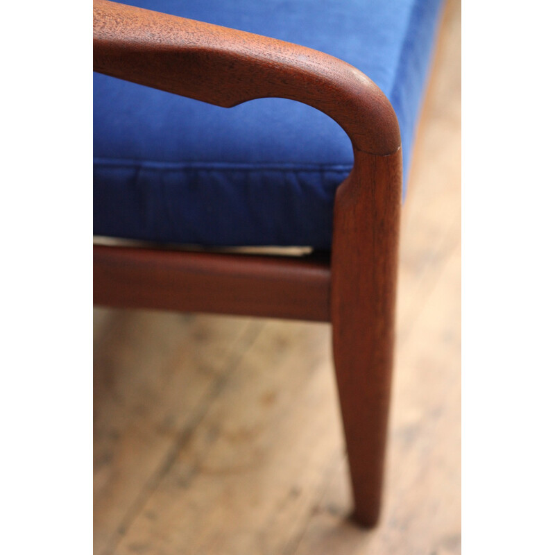 Vintage bright blue velvet sofa - 1960s