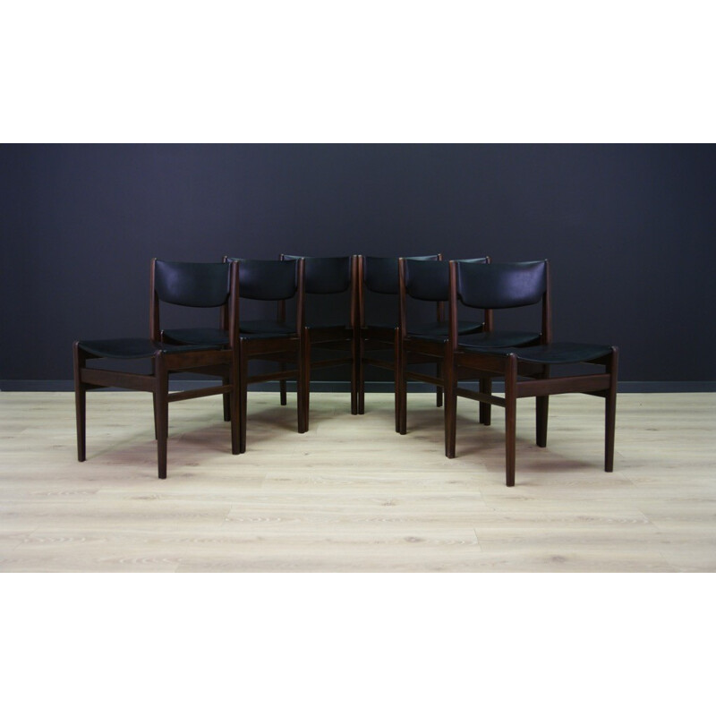 Suite de 6 chaises danoises en cuir marron foncé - 1960