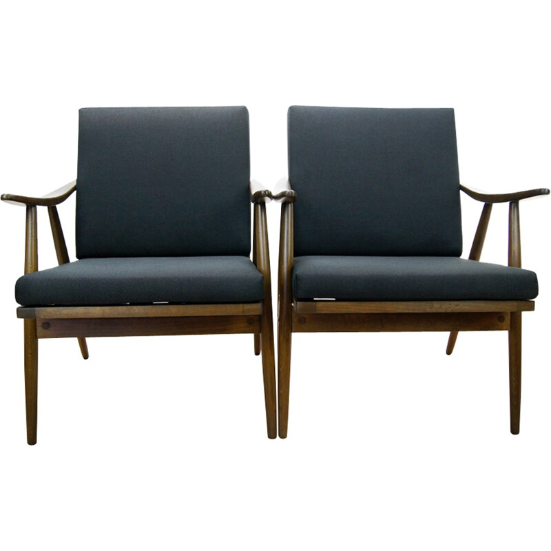 Pair of czech vintage black armchairs by Ton - 1960s