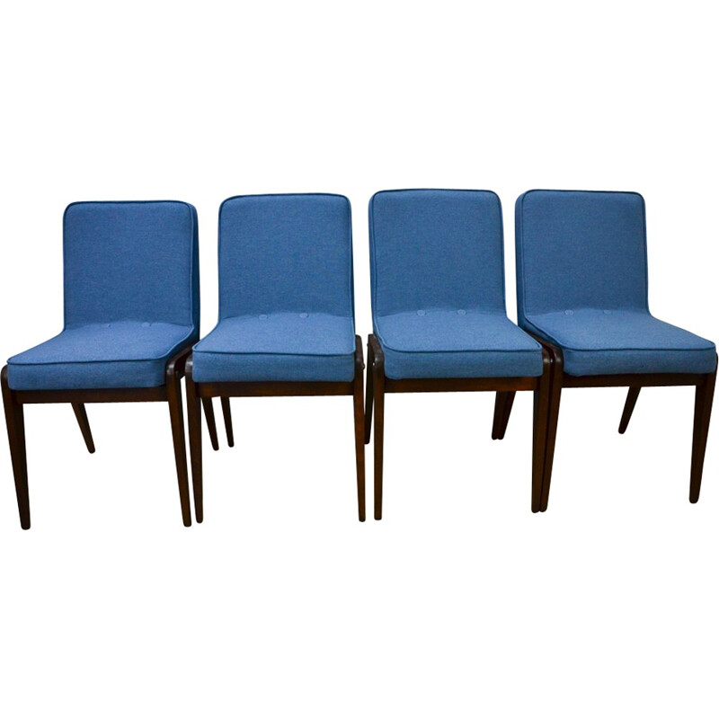 Suite de 4 chaises à repas bleues par Józef Marian Chierowski - 1960