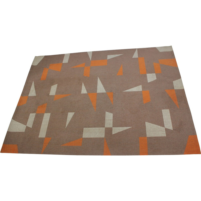 Brown and orange vintage geometric rug, Czechoslovakia 1970