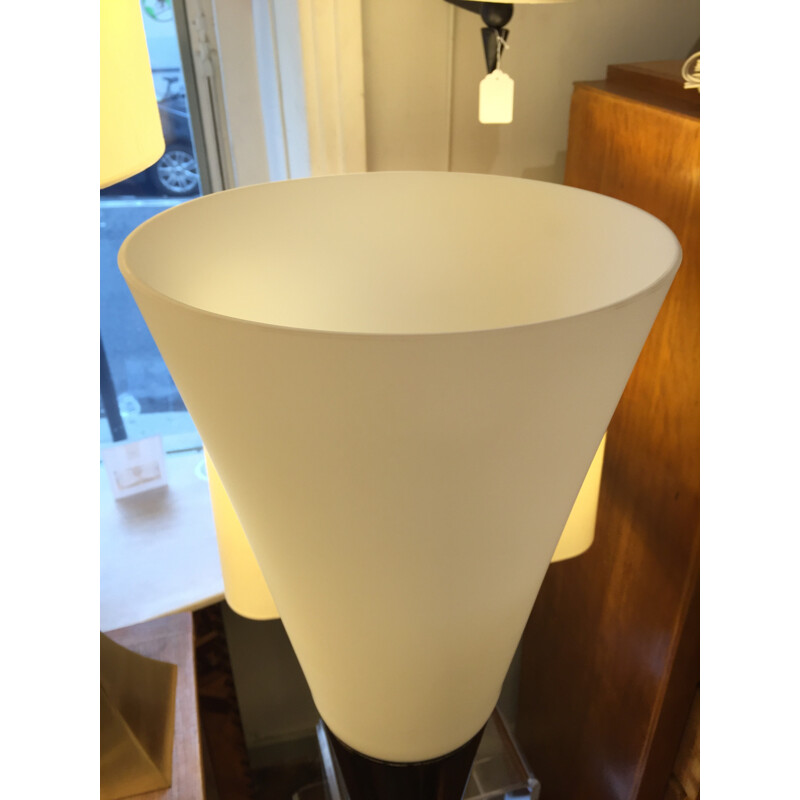 Lampadaire "Diabolo" in wood and opaline, MOTTE - années 50