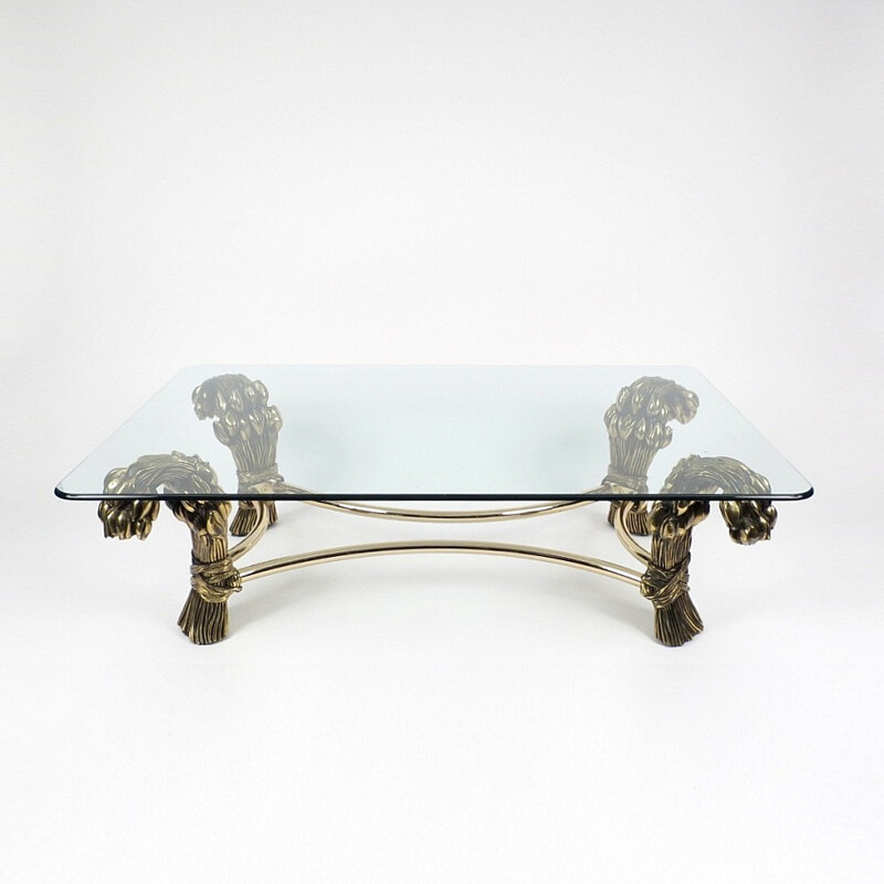Vintage gilded metal and glass coffee table - 1970s