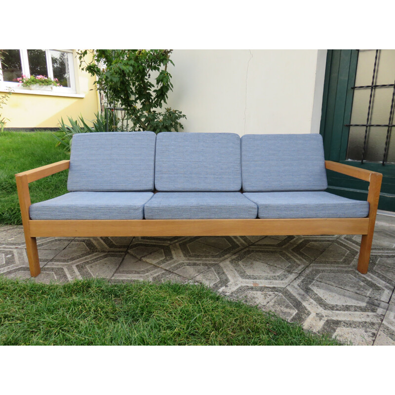 Danish 3 seats sofa in solid oakwood and grey fabric - 1960s