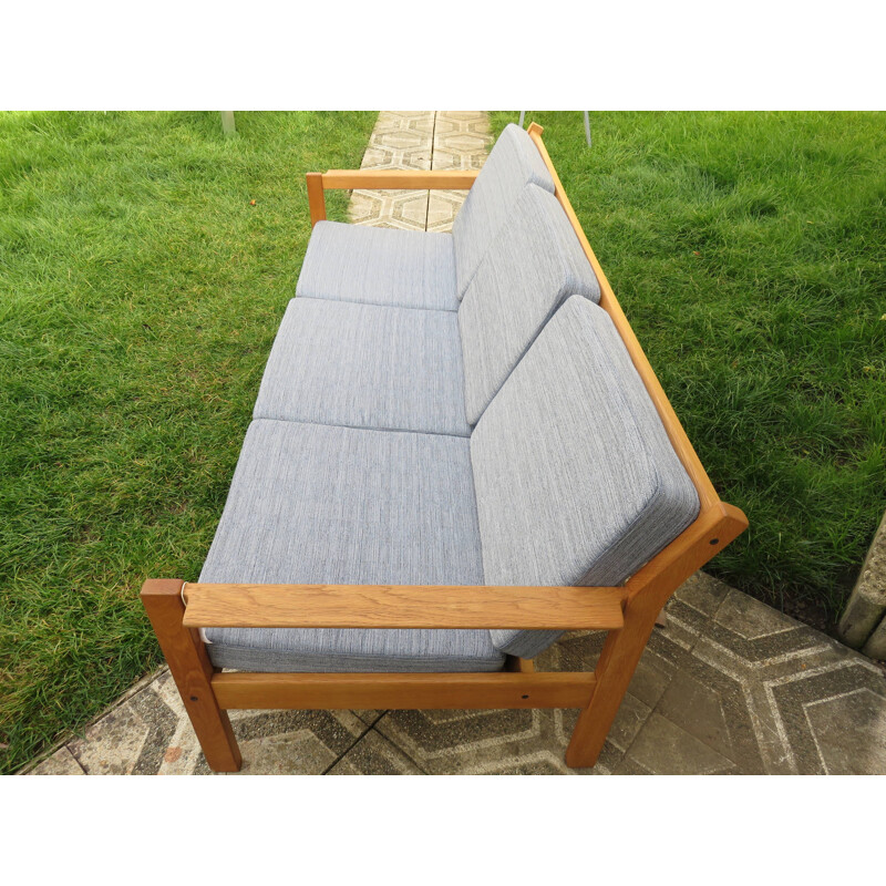 Danish 3 seats sofa in solid oakwood and grey fabric - 1960s