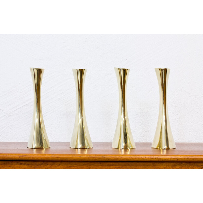 Set of 4 Swedish organic shaped brass candlesticks by K.E. Ytterberg for BCA Eskilstuna - 1960s