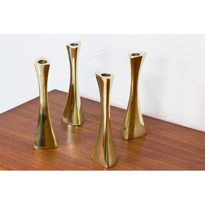 Set of 4 Swedish organic shaped brass candlesticks by K.E. Ytterberg for BCA Eskilstuna - 1960s
