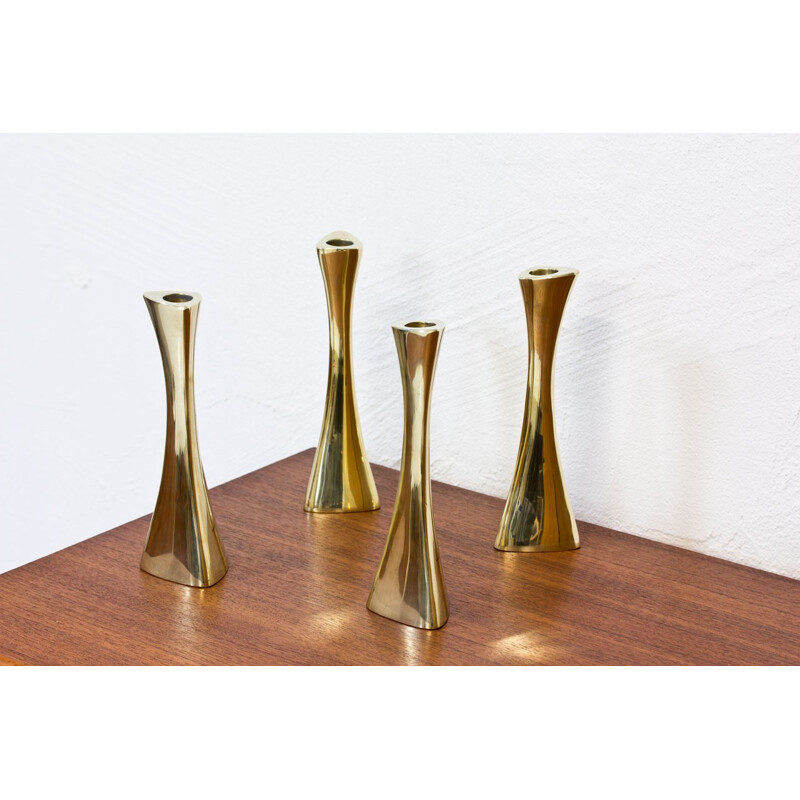 Set of 4 Swedish organic shaped brass candlesticks by K.E. Ytterberg for BCA Eskilstuna - 1960s