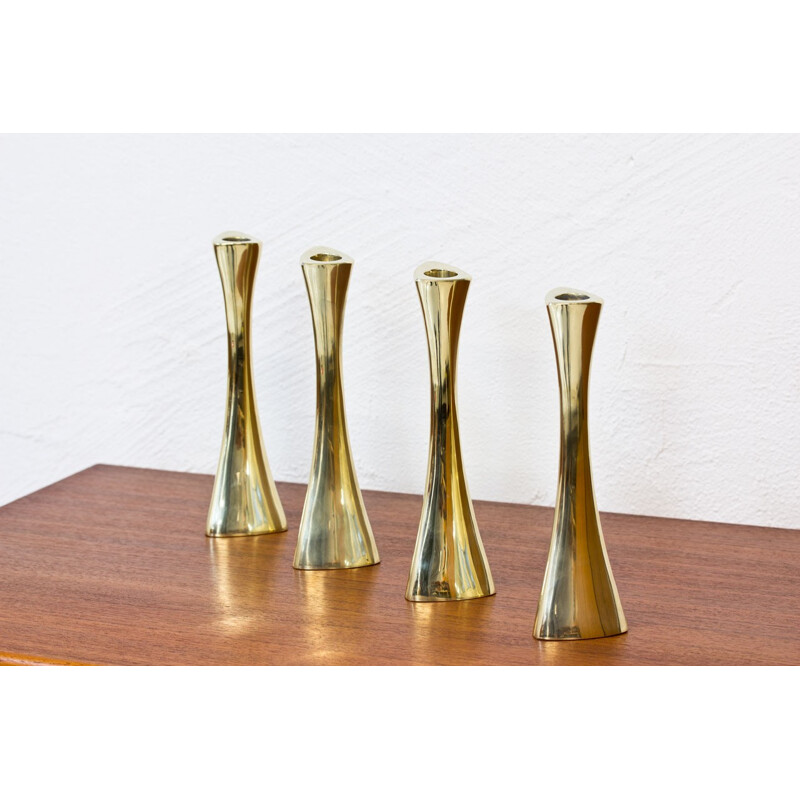 Set of 4 Swedish organic shaped brass candlesticks by K.E. Ytterberg for BCA Eskilstuna - 1960s