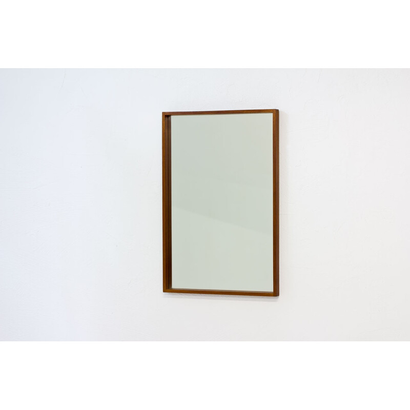 Swedish Vintage Rectangular Teak Wall Mirror - 1950s