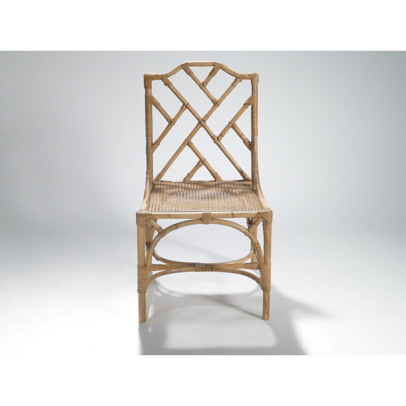 Suite de 4 chaises cannées vintages bambou - 1970