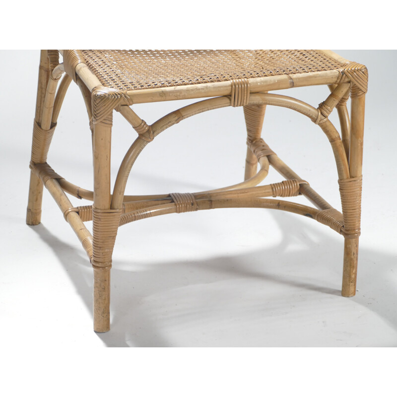 Suite de 4 chaises cannées vintages bambou - 1970