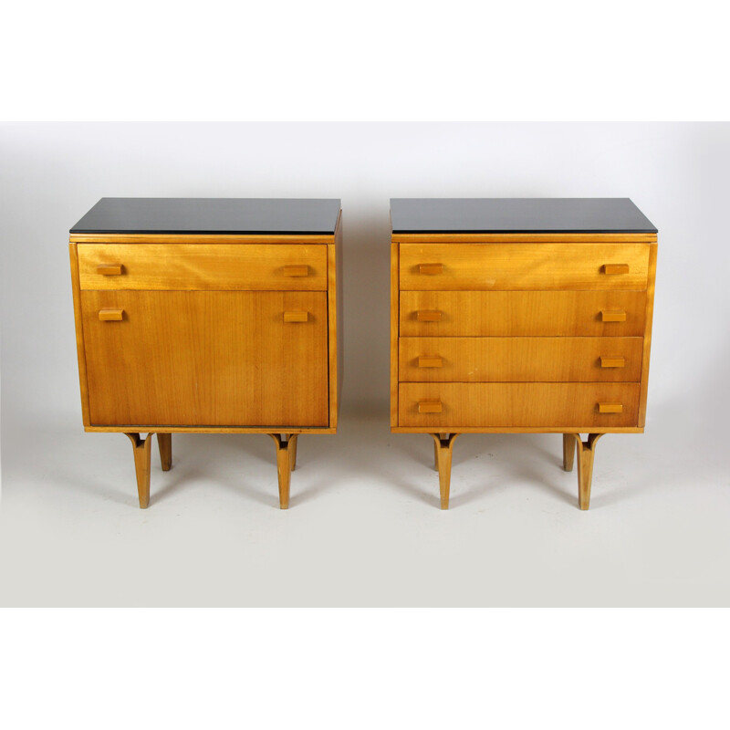 Vintage Nightstands with Black Glass Tops - 1970s