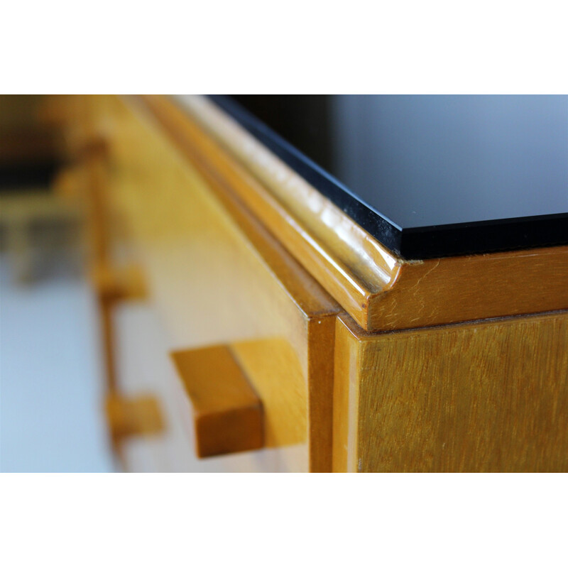 Vintage Nightstands with Black Glass Tops - 1970s