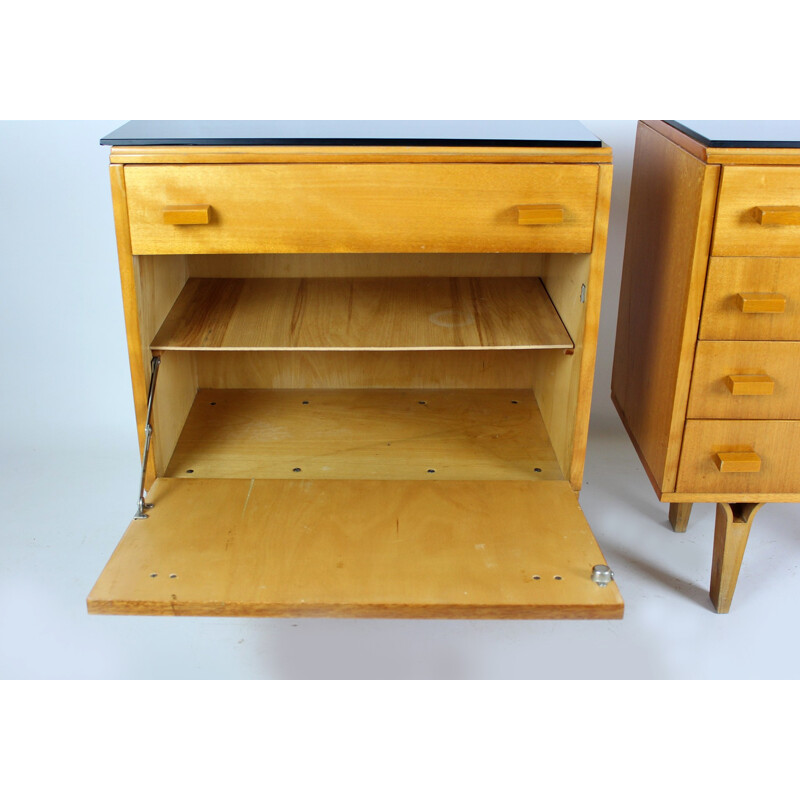 Vintage Nightstands with Black Glass Tops - 1970s