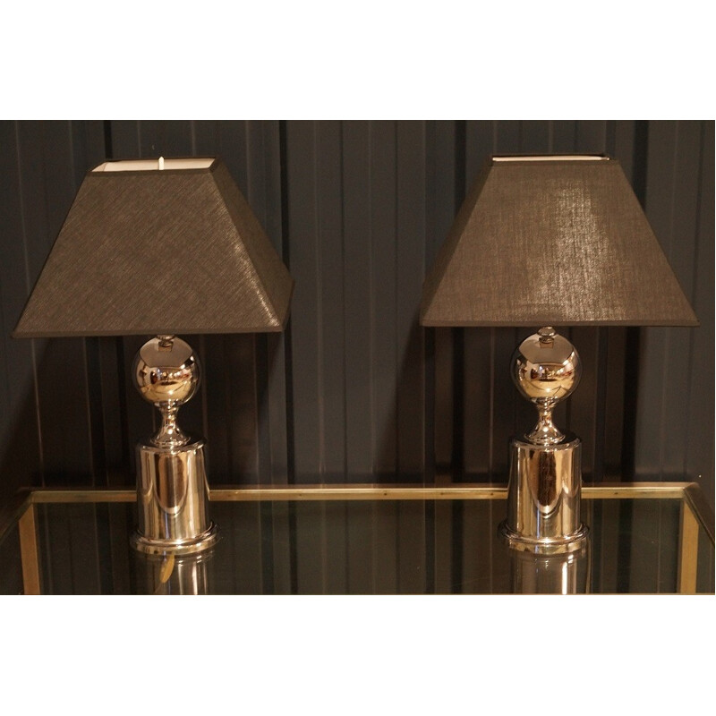Pair of chrome vintage metal lamp - 1970s