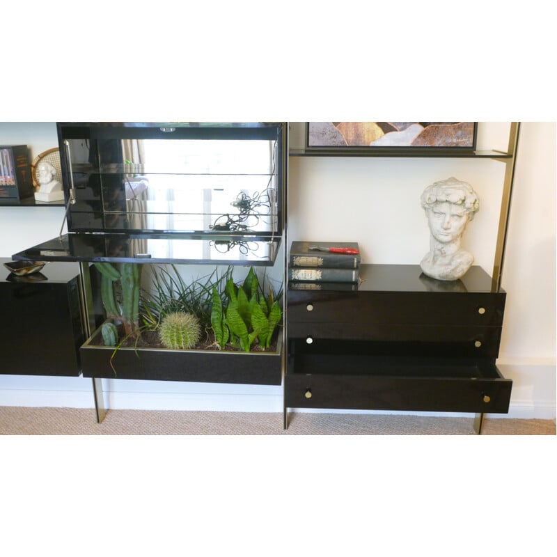 Vintage brass lacquer bookshelf by Roche Bobois - 1970s 