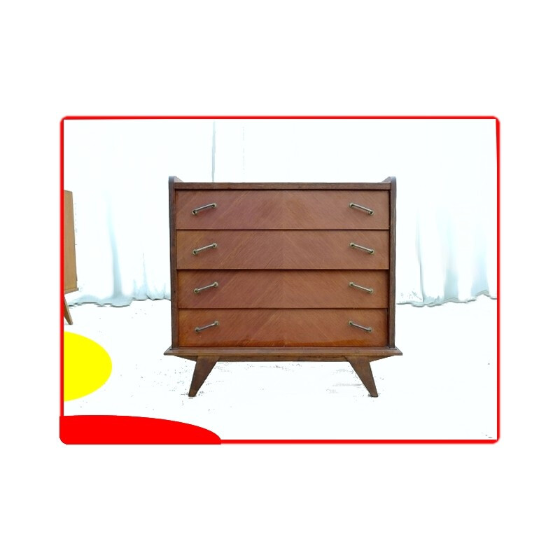 Vintage chest of drawers in wood and brass - 1950s