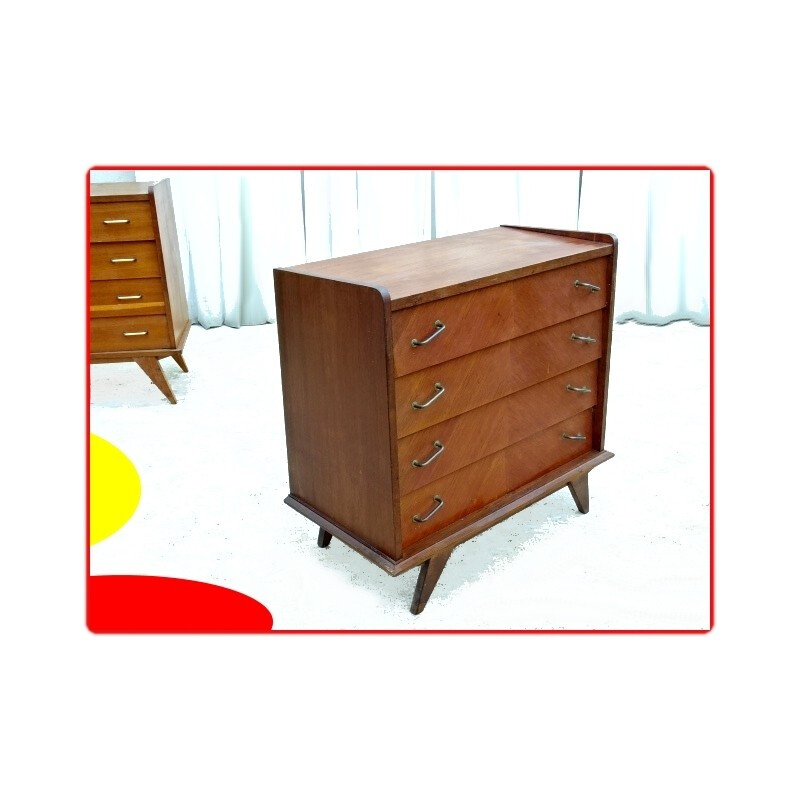 Vintage chest of drawers in wood and brass - 1950s
