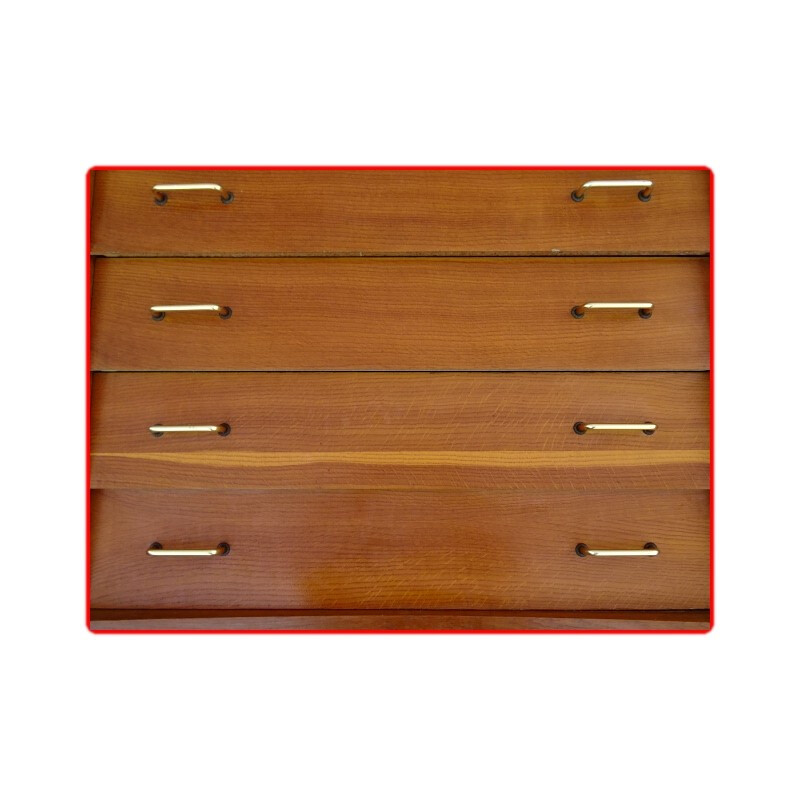 Vintage chest of drawers in  light wood with compass feet - 1960s