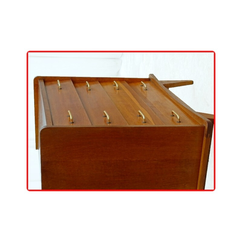 Vintage chest of drawers in  light wood with compass feet - 1960s