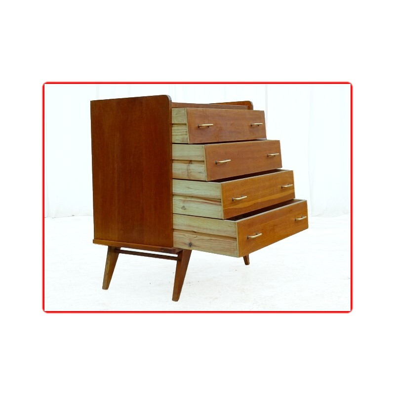 Vintage chest of drawers in  light wood with compass feet - 1960s