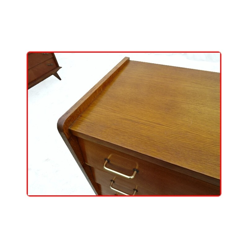 Vintage chest of drawers in  light wood with compass feet - 1960s